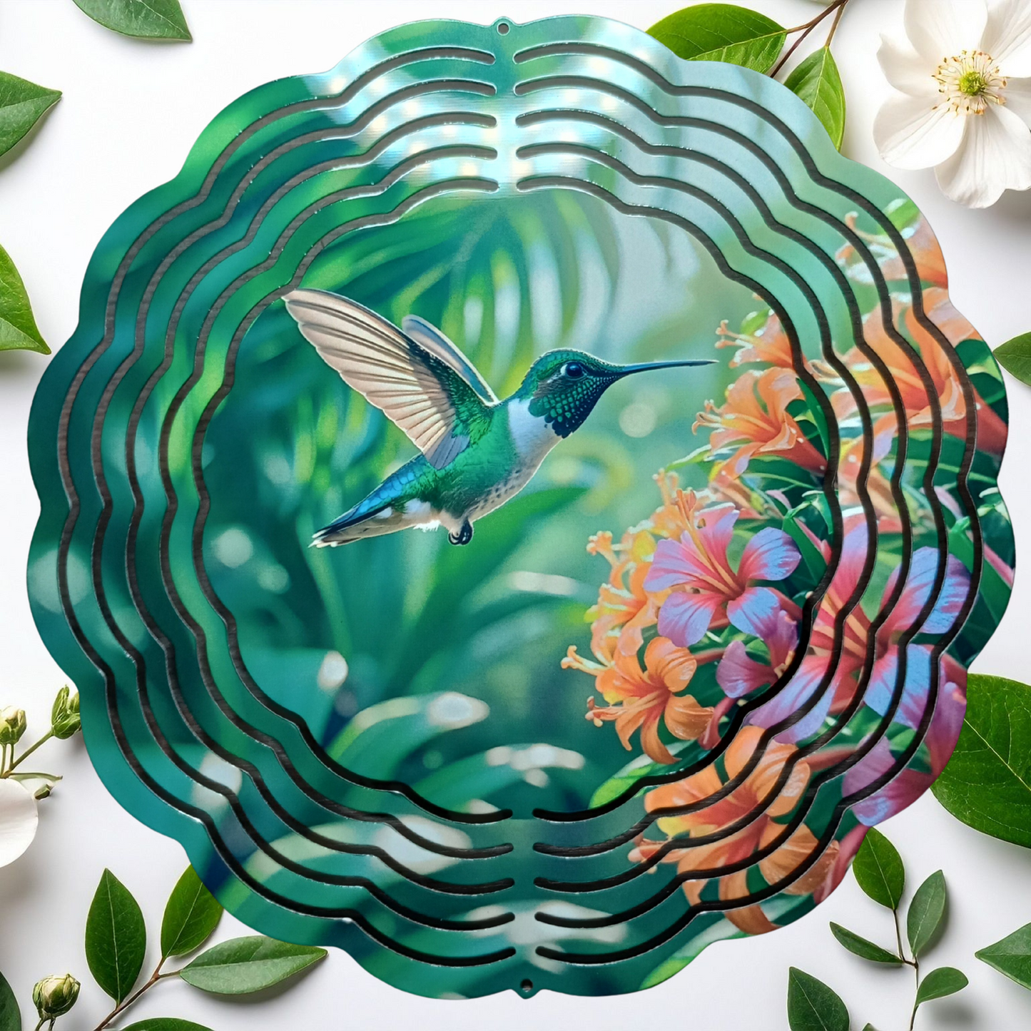 Hummingbird and Flowers wind spinner (2)