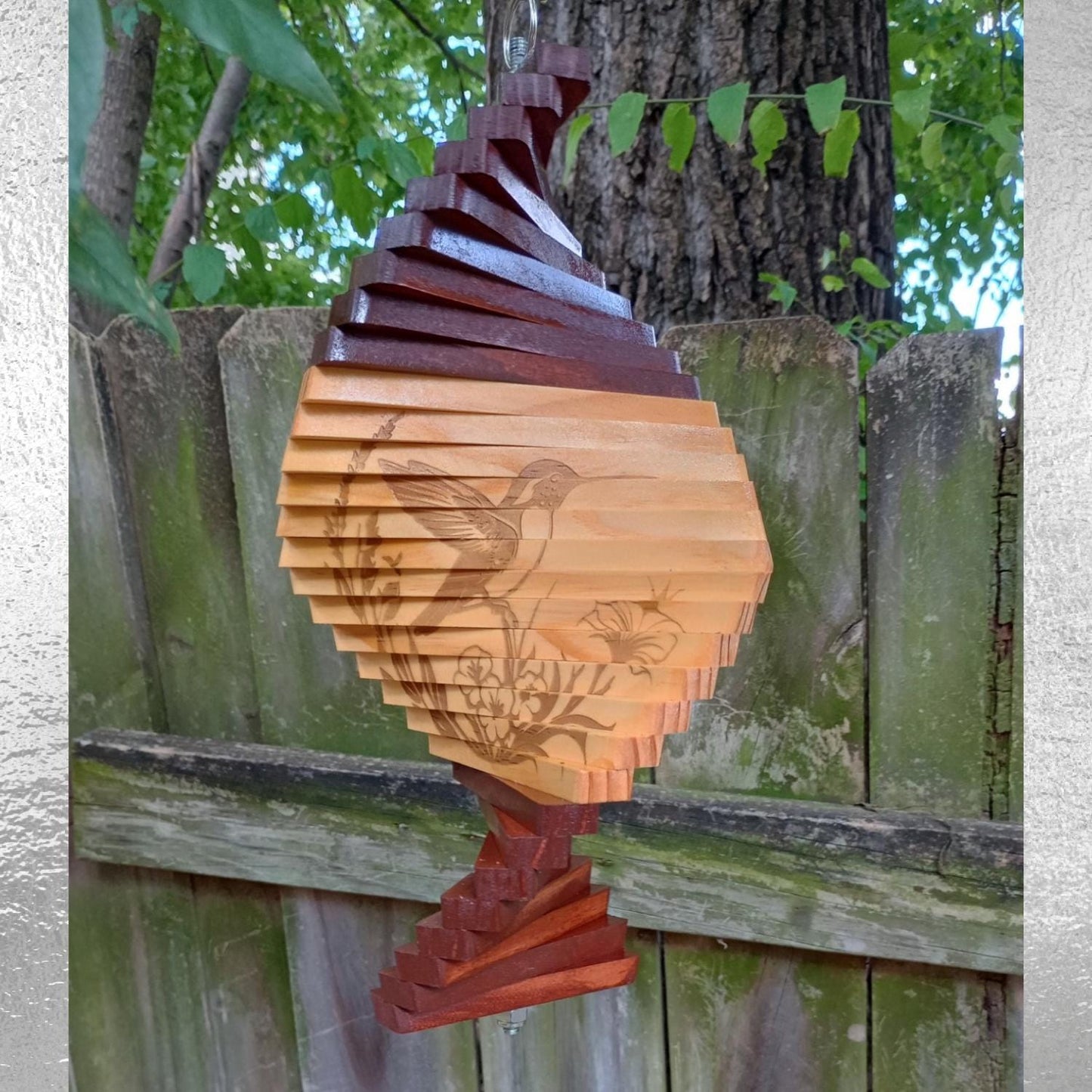 Wood Hummingbird wind spinner