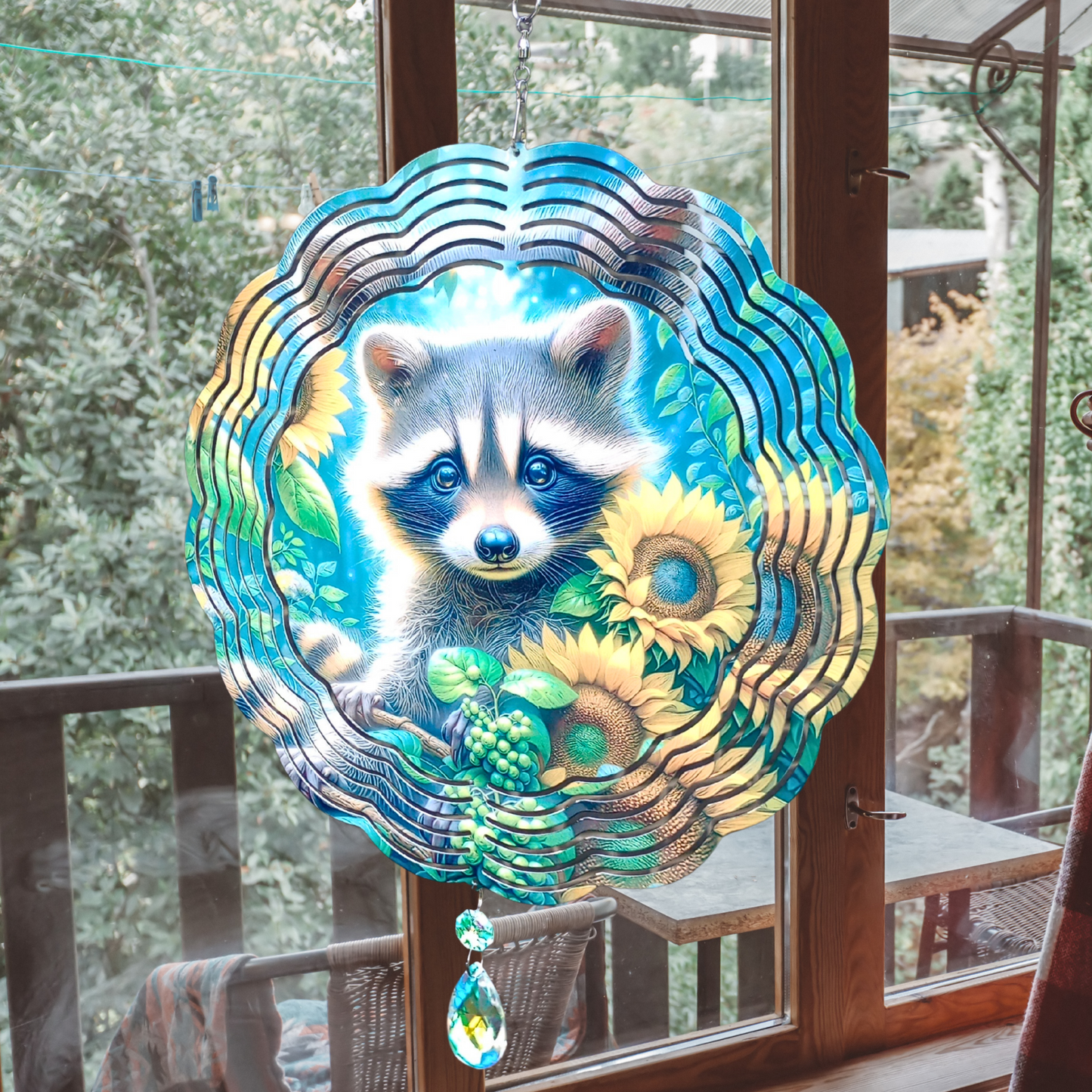 Racoon and Sunflowers wind spinner