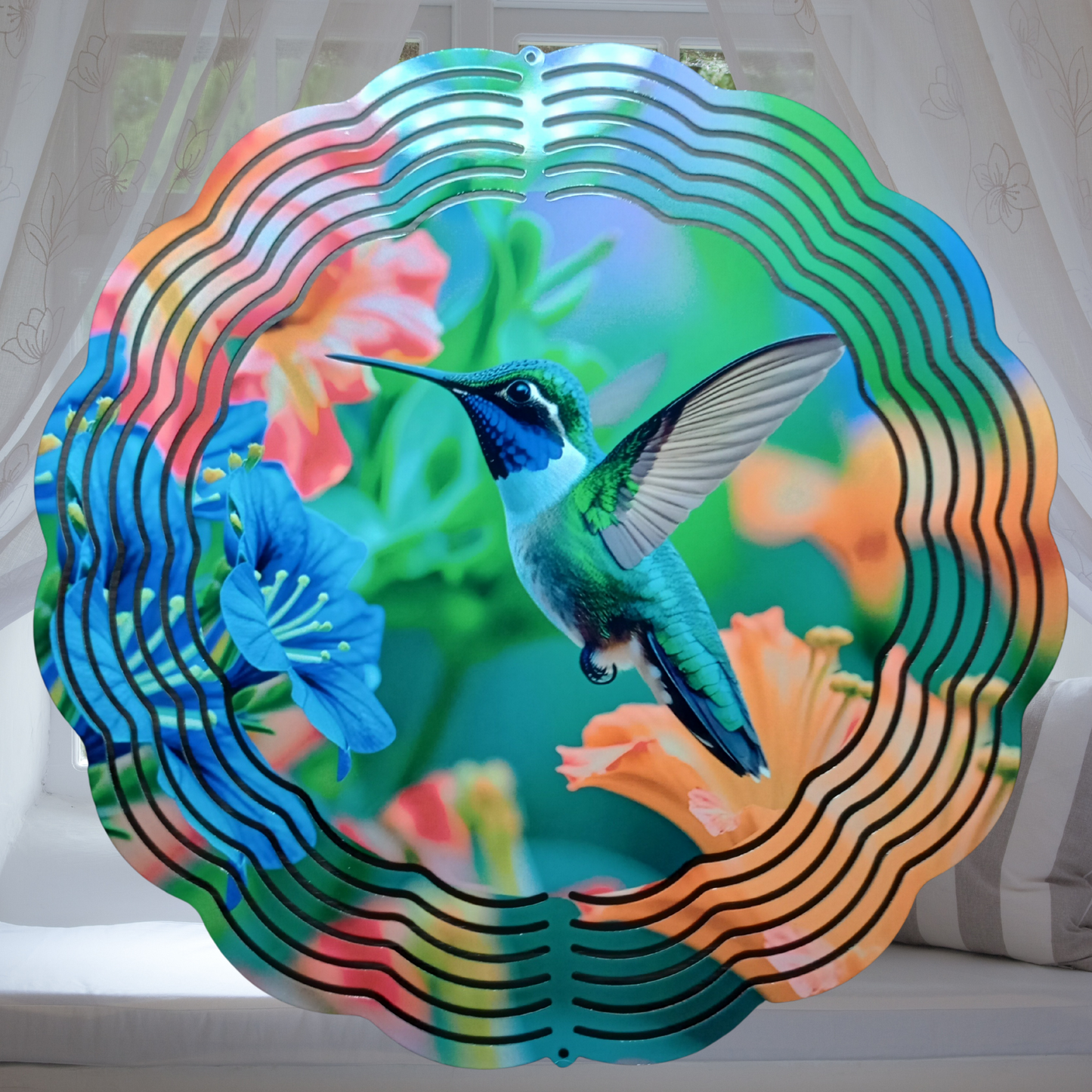 Hummingbird and Flowers wind spinner (1)