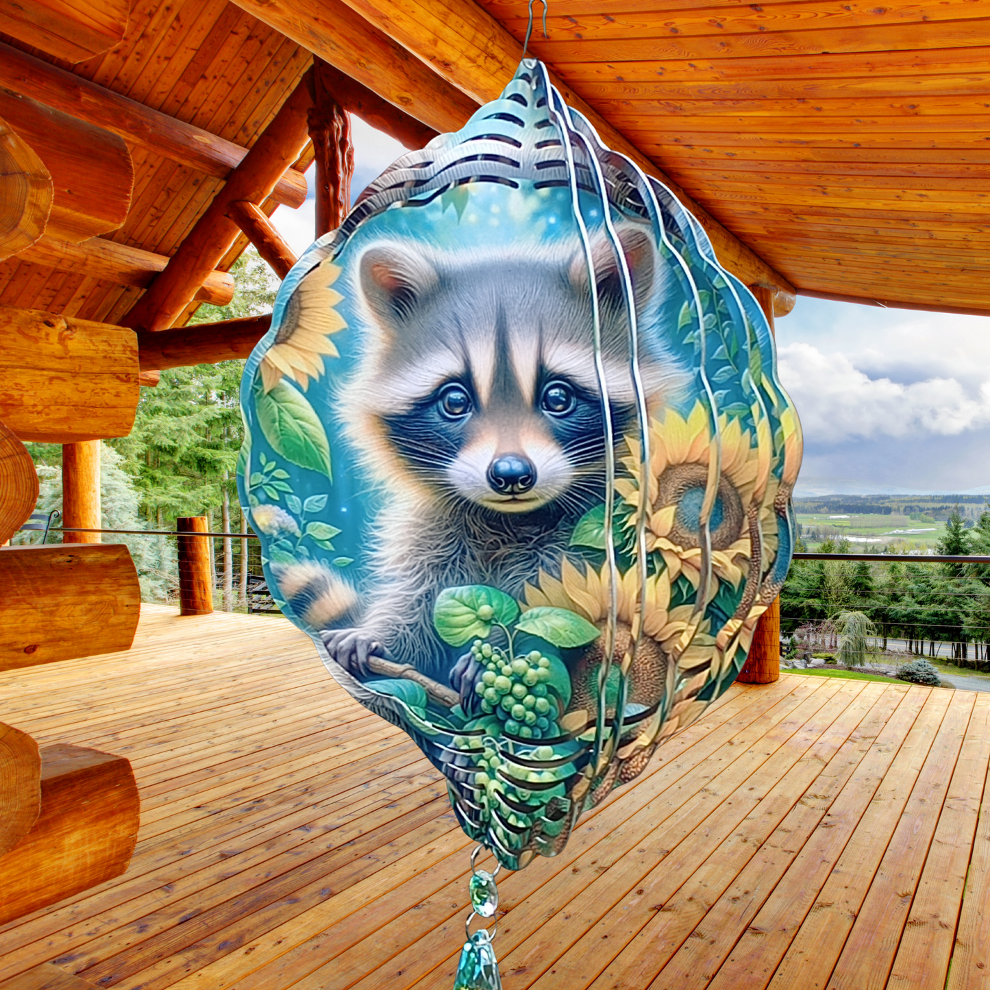 Racoon and Sunflowers wind spinner