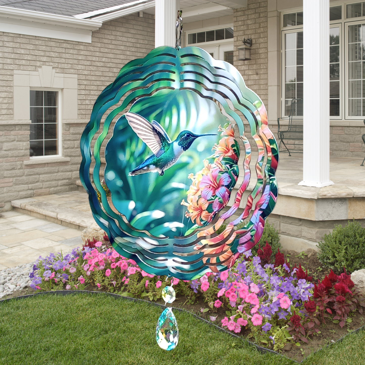 Hummingbird and Flowers wind spinner (2)