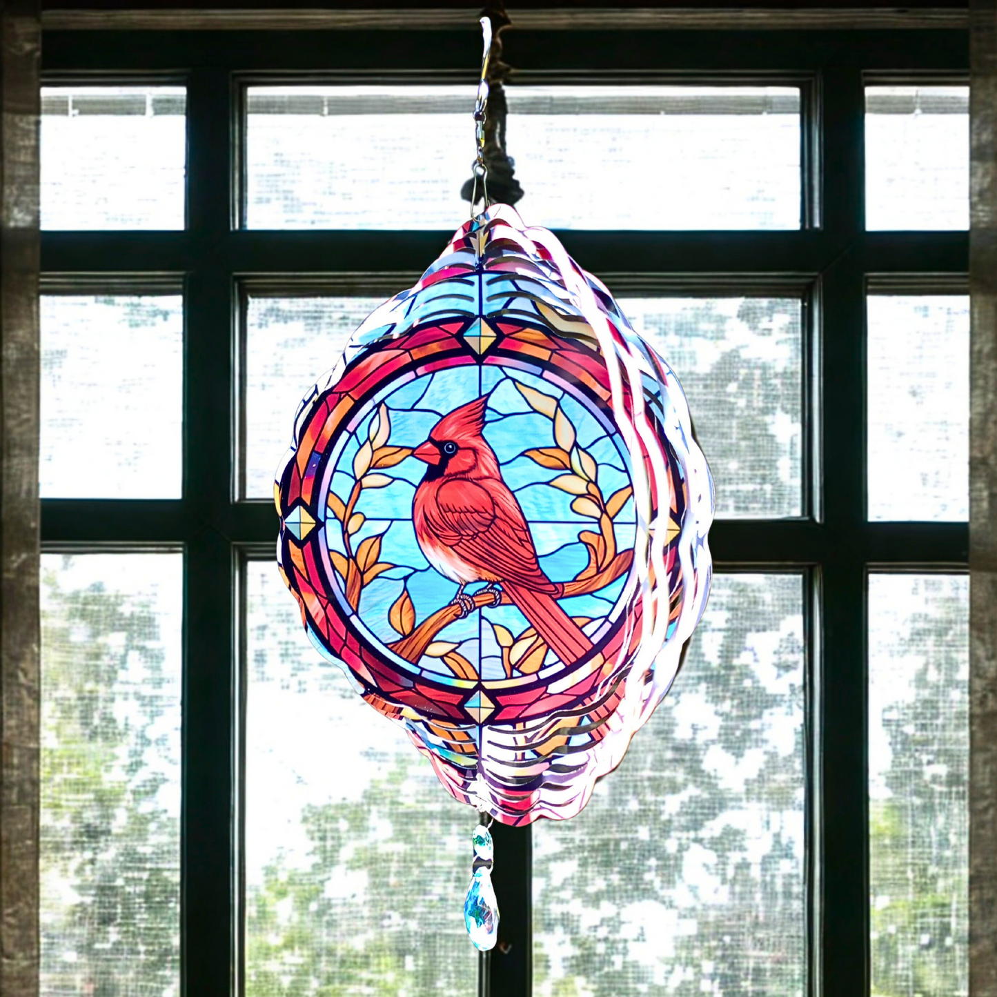 Cardinal with Red Border wind spinner