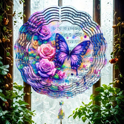 Butterfly on a Music Sheet with Roses wind spinner