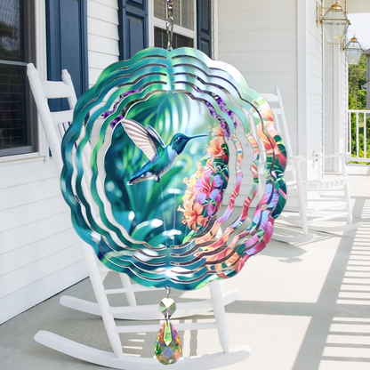 Hummingbird and Flowers wind spinner (2)