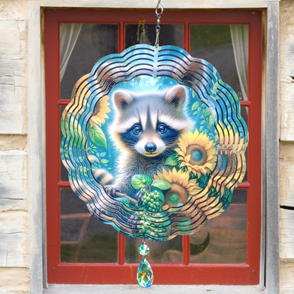 Racoon and Sunflowers wind spinner