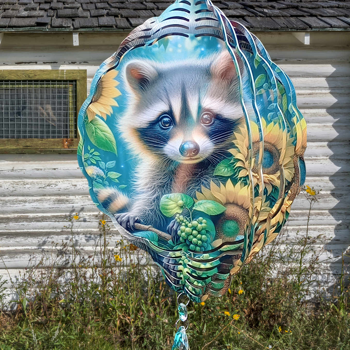 Racoon and Sunflowers wind spinner