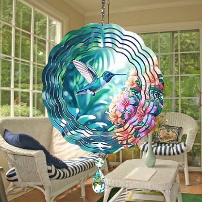 Hummingbird and Flowers wind spinner (2)