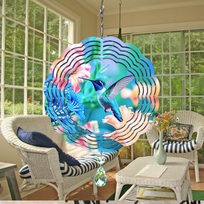 Hummingbird and Flowers wind spinner (1)
