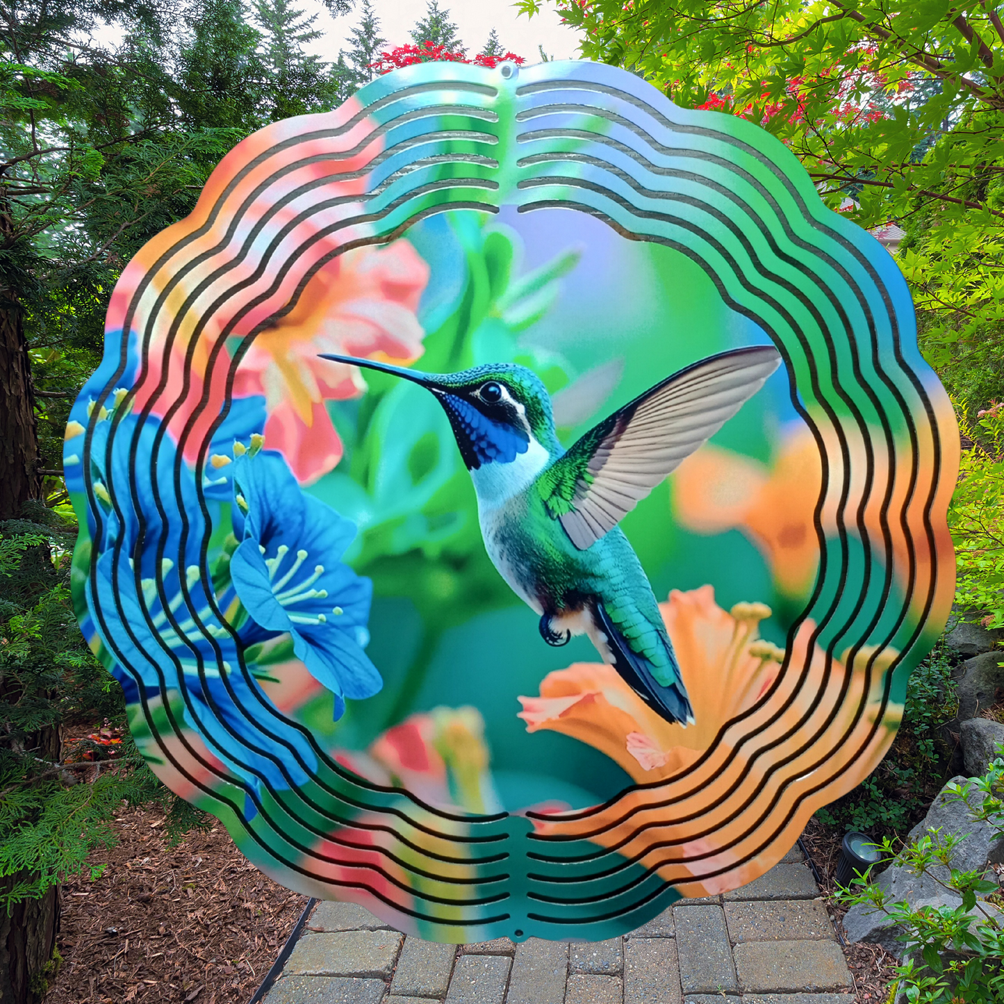 Hummingbird and Flowers wind spinner (1)