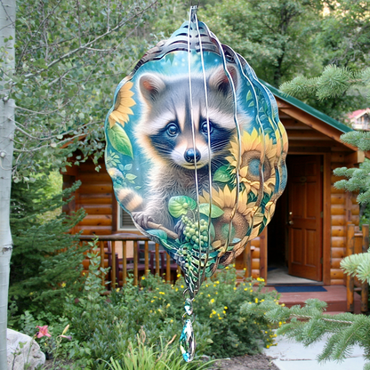 Racoon and Sunflowers wind spinner