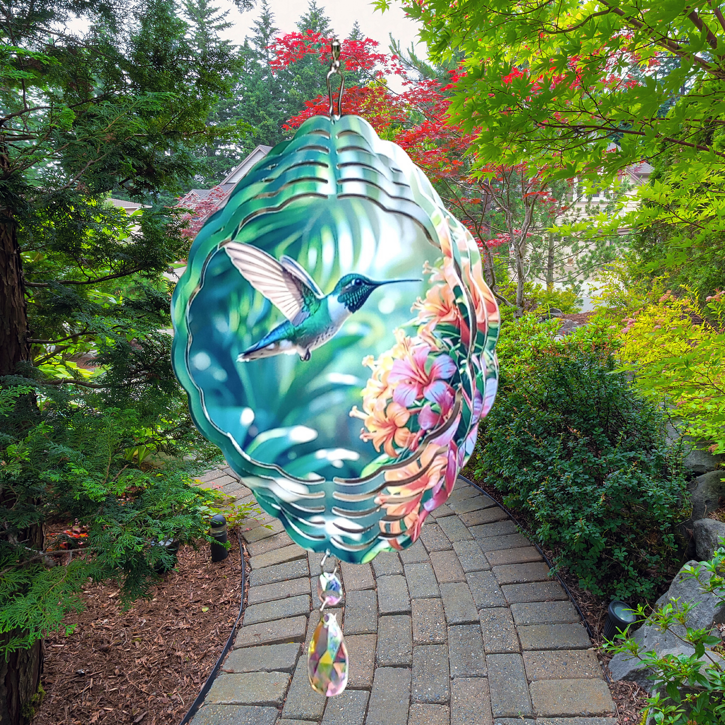 Hummingbird and Flowers wind spinner (2)