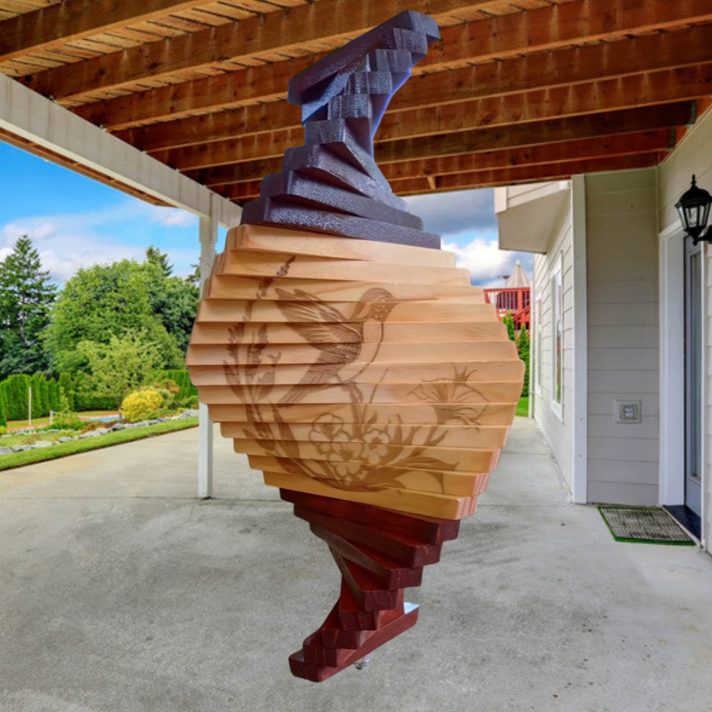 Wood Hummingbird wind spinner
