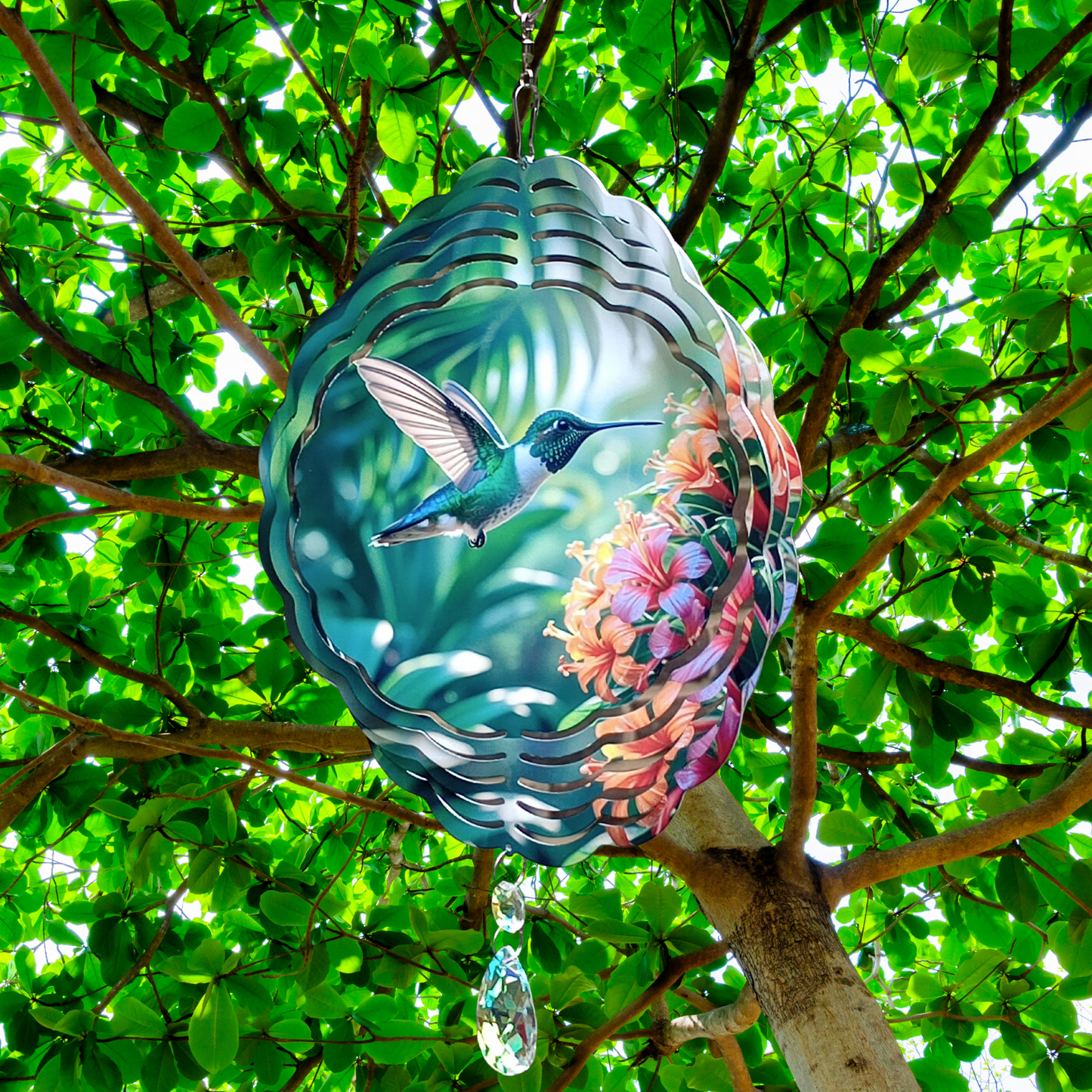 Hummingbird and Flowers wind spinner (2)