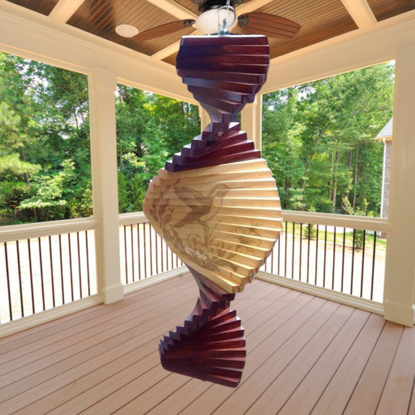 Wood Hummingbird wind spinner