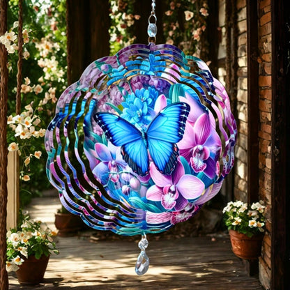 Blue Butterfly on pink flowers